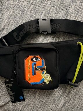 Cookies Black Sling Belt Bag with Orange & Blue Embroidered Patch NWT